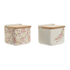 Salero con Tapa Home ESPRIT Blanco Rosa Lila Bambú 750 ml 14 x 12,5 x 12 cm (2 Unidades)