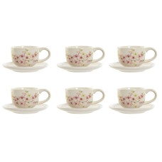 Juego de 6 Tazas con Plato Home ESPRIT Amarillo Blanco Rosa Lila Metal Dolomita 180 ml