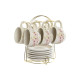 Juego de 6 Tazas con Plato Home ESPRIT Amarillo Blanco Rosa Lila Metal Dolomita 180 ml