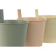 Macetero Home ESPRIT Amarillo Verde Ambar Rosa claro Metal 14 x 14 x 23 cm (3 Unidades)