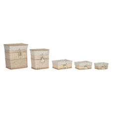 Juego de Cestas Home ESPRIT Verde Beige Natural Mimbre 47 x 35 x 55 cm 5 Piezas
