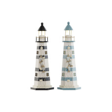 Decoración luminosa Home ESPRIT Madera Marinero Faro 14 x 14 x 40 cm (2 Unidades)