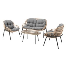 Table Set with 3 Armchairs DKD Home Decor Grey Metal Crystal synthetic rattan 130 x 76 x 83 cm