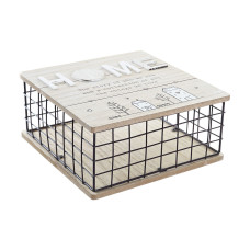 Decorative box DKD Home Decor Natural Black Metal MDF (25 x 25 x 12 cm)