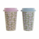 Mug DKD Home Decor Blue Green Pink Silicone Porcelain Flowers (400 ml) (3 pcs)