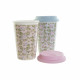 Mug DKD Home Decor Blue Green Pink Silicone Porcelain Flowers (400 ml) (3 pcs)