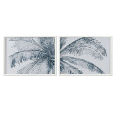 Cuadro Home ESPRIT Azul Blanco Palmeras Mediterráneo 80 x 2 x 60 cm (2 Unidades)
