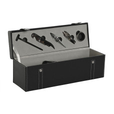 Set de Accesorios para Vino Home ESPRIT Negro Gris Piel 36 x 11 x 12 cm