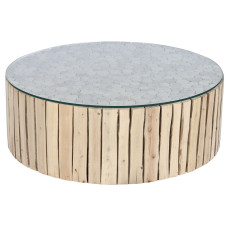 Mesa de Centro Home ESPRIT Natural Cristal Madera de eucalipto 90 x 90 x 30 cm