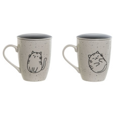 Taza con Filtro para Infusiones Home ESPRIT Blanco Negro 340 ml (2 Unidades)