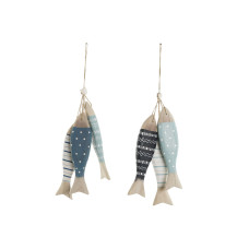 Decoración Colgante Home ESPRIT Azul Blanco Natural Peces 5 x 5 x 20 cm (2 Unidades)