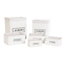Juego de Cestos DKD Home Decor Blanco Bambú 40 x 30 x 46 cm (5 Piezas)