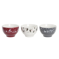 Bowl DKD Home Decor Porcelain Red Grey White Reindeer (500 ml) (3 Units)