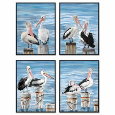 Cuadro DKD Home Decor Pájaro Mediterráneo (53 x 3,5 x 73 cm) (4 Unidades)
