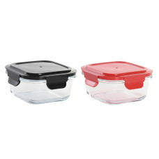 Fiambrera Hermética DKD Home Decor Cuadrado PP Vidrio de Borosilicato (2 Unidades) (520 ml)