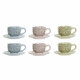 Juego de Tazas de Café DKD Home Decor Azul Rosa Metal Verde Flores Dolomita (6 pcs) (180 ml) (14 x 14 x 7 cm)
