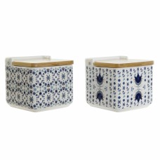 Salt Shaker with Lid DKD Home Decor Tile Blue White Bamboo Dolomite (12.5 x 12.5 x 12 cm) (2 pcs)