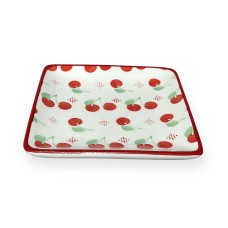 Serving Platter Versa Ceramic Porcelain Squared Cherries 11,3 x 1,9 x 11,3 cm