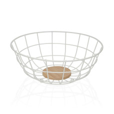 Fruit Bowl Versa White 28 x 12 x 28 cm Wood Rubber wood Steel Iron
