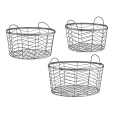 Set of Baskets Circular Silver Metal (3 pcs)