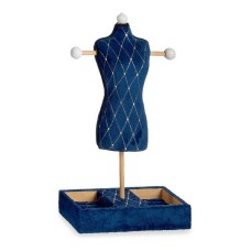 Jewellery Stand Blue Rhombus Velvet Wood (12 x 40 x 24 cm)