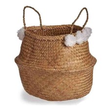 Basket Brown Pompoms Natural Fibre (35 x 30 x 35 cm)