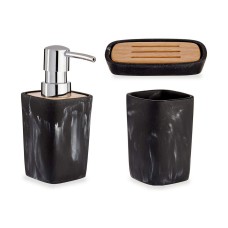 Bath Set Black 3 Pieces Plastic Bamboo