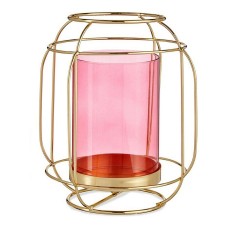 Portavelas Rosa Dorado Farol Metal Vidrio (19 x 20 x 19 cm)