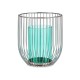 Candleholder Silver Blue Cage Metal Glass (15 x 17 x 15 cm)