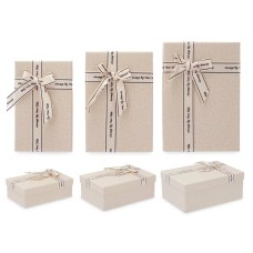 Juego de Cajas Decorativas Beige Cartón Lazo 3 Piezas