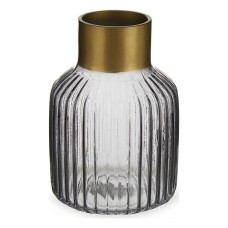 Vase Stripes Grey Golden Glass (12 x 18 x 12 cm)