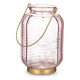 Farol LED Rayas Rosa Dorado Vidrio (13,5 x 22 x 13,5 cm)