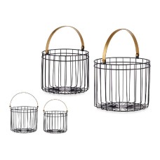 Cesta Negro Dorado Metal 25 x 27 x 25 cm Cilíndrica (2 pcs)