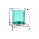 Candleholder Squared Silver Blue 14 x 15,5 x 14 cm Metal Glass