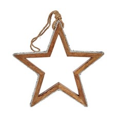 Adorno Navideño Estrella Purpurina Silueta 23 x 2,5 x 40 cm Plateado Madera