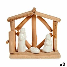 Belén de Navidad Blanco Natural Madera Cerámica 17 x 14,5 x 8 cm (2 Unidades)