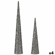 Set de Figuras Conos Lentejuelas Plateado Plástico (4 Unidades)