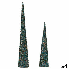 Set de Figuras Conos Lentejuelas Azul Dorado Plástico (4 Unidades)