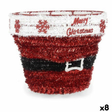 Figura Decorativa Cesta Espumillón Blanco Rojo Polipropileno PET 27 x 22 x 27 cm (8 Unidades)