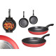 Set of pans Kinvara 4 Black Red Aluminium Bakelite 22,5 X 4,3 cm 26 x 4,7 cm (6 Units)