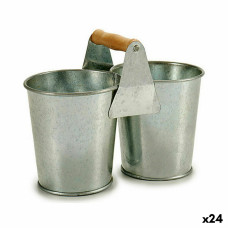 Macetero Ibergarden D60088-B Marrón Plateado Madera Zinc Doble 20 x 15 x 10,2 cm (24 Unidades)