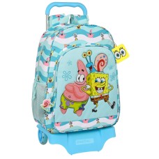 Mochila Escolar con Ruedas Spongebob Stay positive Azul Blanco (33 x 42 x 14 cm)