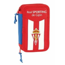Plumier Doble Real Sporting de Gijón Blanco Rojo Deportivo 28 piezas 12.5 x 19.5 x 4 cm