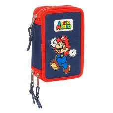 Triple Pencil Case Super Mario World Navy Blue 12,5 x 19,5 x 5,5 cm 36 Pieces