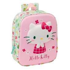 Mochila Escolar Hello Kitty Verde Rosa 22 x 27 x 10 cm 3D