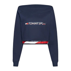 Sudadera sin Capucha Mujer Tommy Hilfiger Crop V Neck Azul oscuro