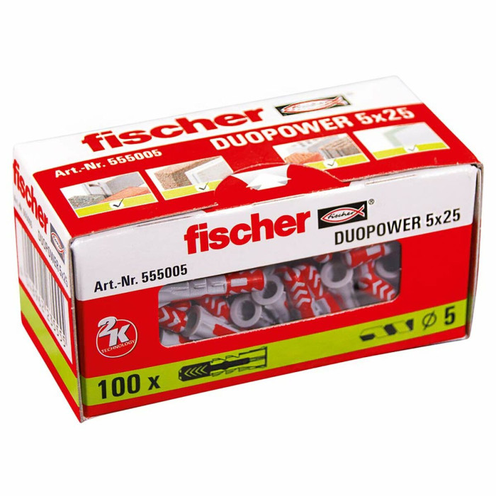 Tacos Fischer DuoPower 555005 Ø 5 x 25 mm Nailon (100 Unidades) Tacos Fischer DuoPower 555005 Ø 5 x 25 mm Nailon (100 Unidades)