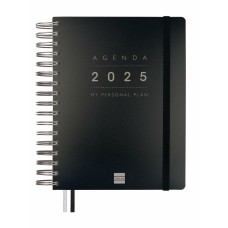 Agenda Finocam Tempus Negro Cuarto 15,5 x 21,7 cm 2024-2025