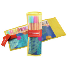 Set of Felt Tip Pens Stabilo Point 88 Yellow Rollerset Roll up pencil case Multicolour