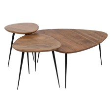 Set of 3 tables Black Natural Iron Acacia 86 x 81 x 43 cm (3 Units)